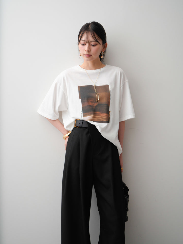 [SET]フォトプリントロゴTEE+アシンメトリーベルトタックワイドパンツ(2set)