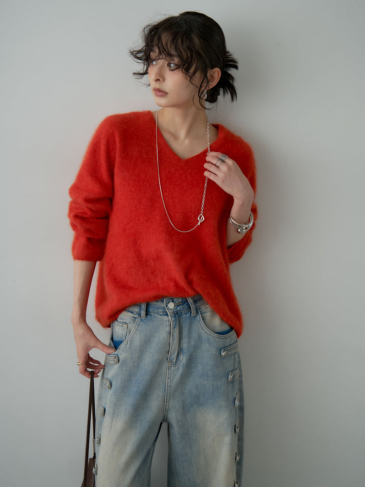 [SET]カシミア混フェザータッチVネックニットトップス+選べるアクセセット(2set)
