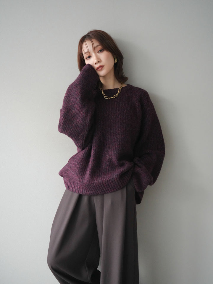 [予約]クルーネック畦編みミックスニット/bordeaux