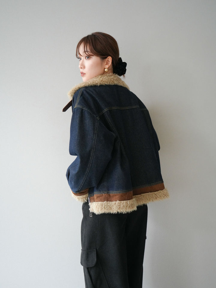 [予約]スタンドカラーファー×デニムジャケット/indigo
