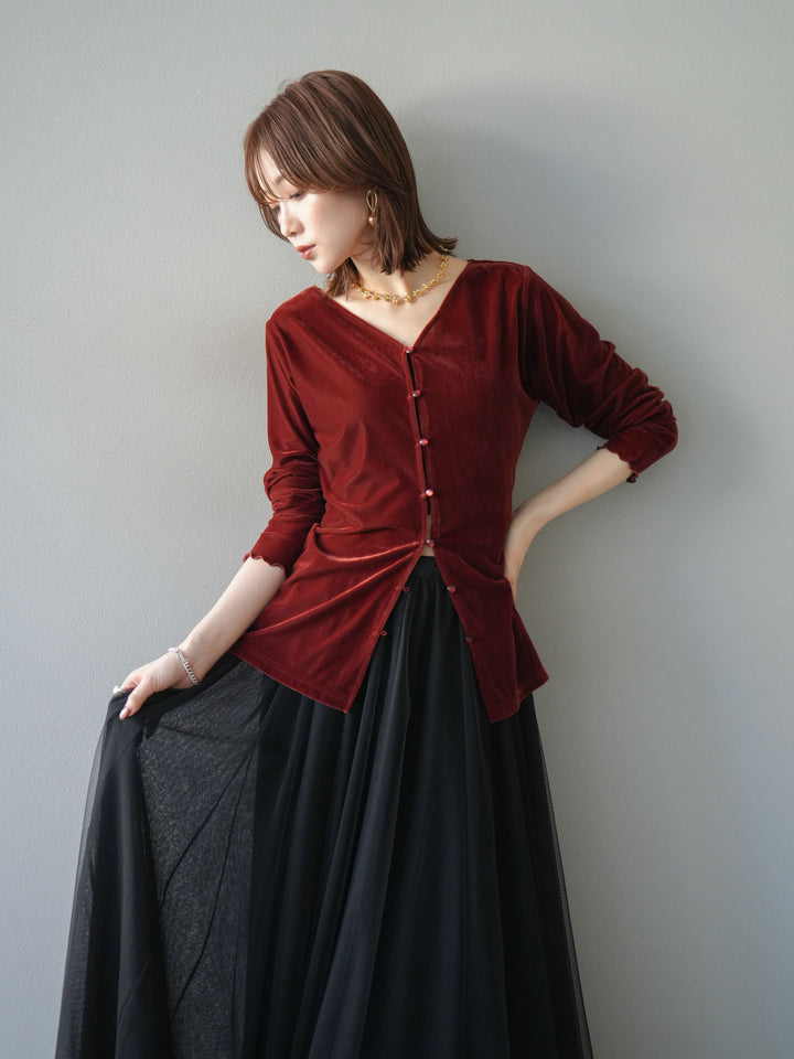 [予約]ベロアカーディガン/bordeaux