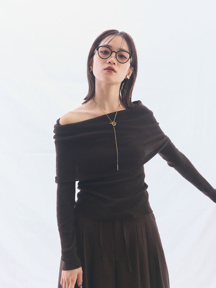 【Allure】[SET]オフショルニットトップス+ウールライクストライプワイドパンツ(2set)