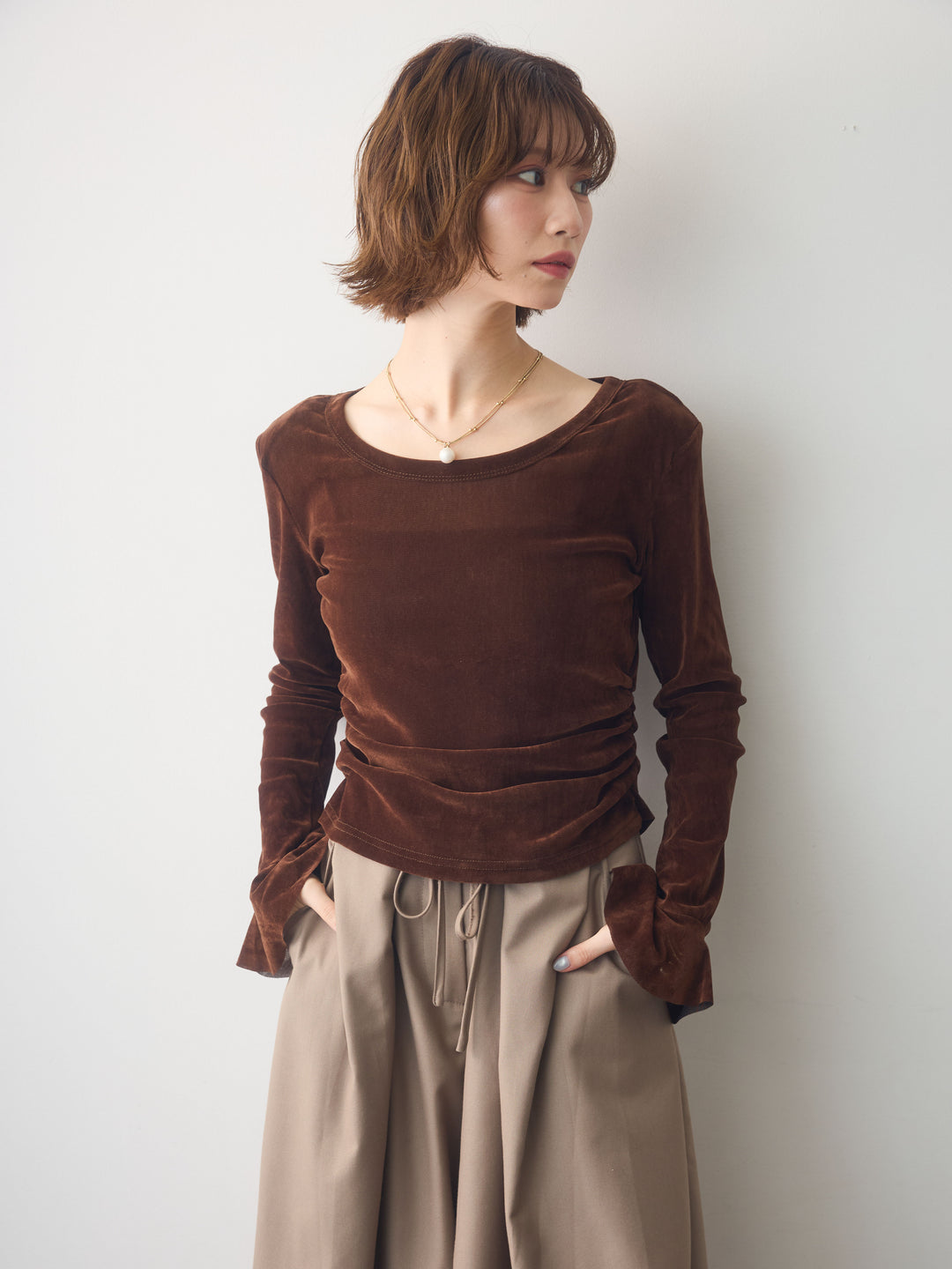[予約]バックレースベロアトップス/brown