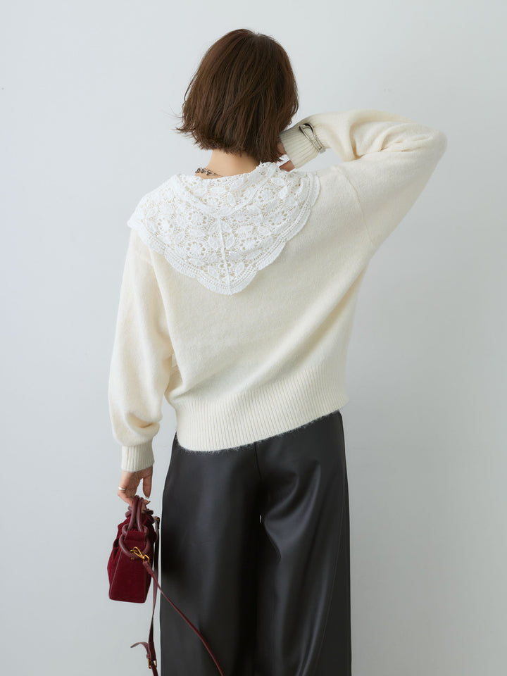 [SET]モヘアレースショールカラーカーディガン+サテンタックワイドパンツ(2set)