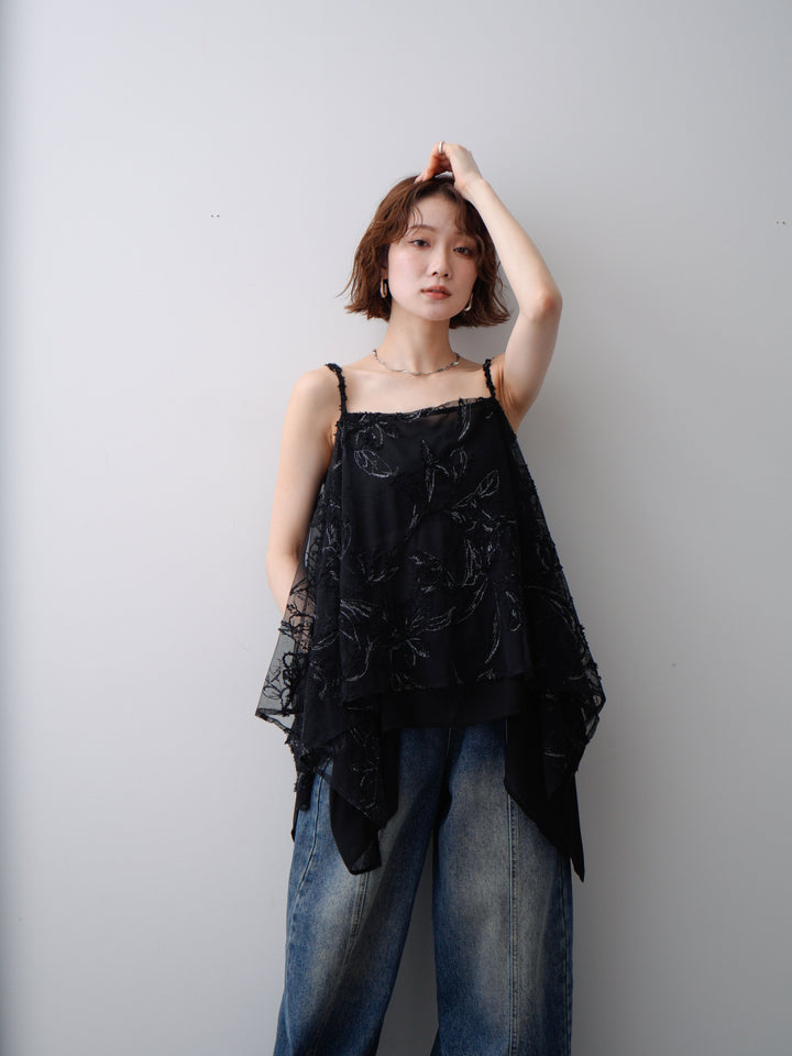 [予約]フラワージャガードアシメキャミソール/black