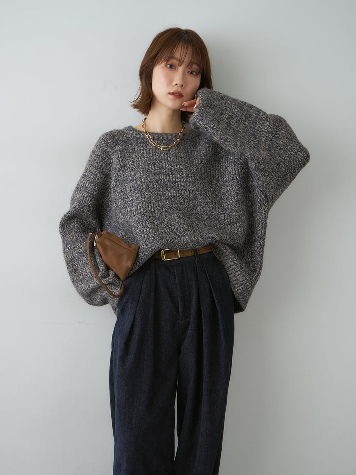 [予約]メランジクルーネックワイドプルオーバー/navy