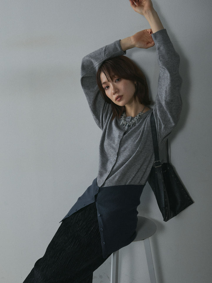 【Allure】[SET]2WAYビスチェアンサンブルカーディガン+プリーツベロアタイトスカート(2set)