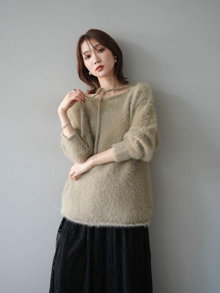 [予約]紐付きシャギーニットプルオーバー/beige