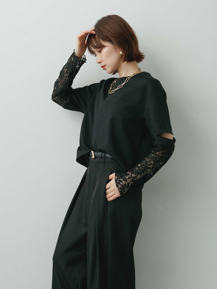 [予約]レーススリーブトップス/black