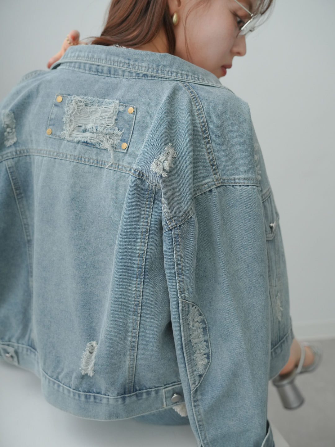 [SET]リペアディテールデニムジャケット+ニュアンスウォッシュカーブデニム(2set)