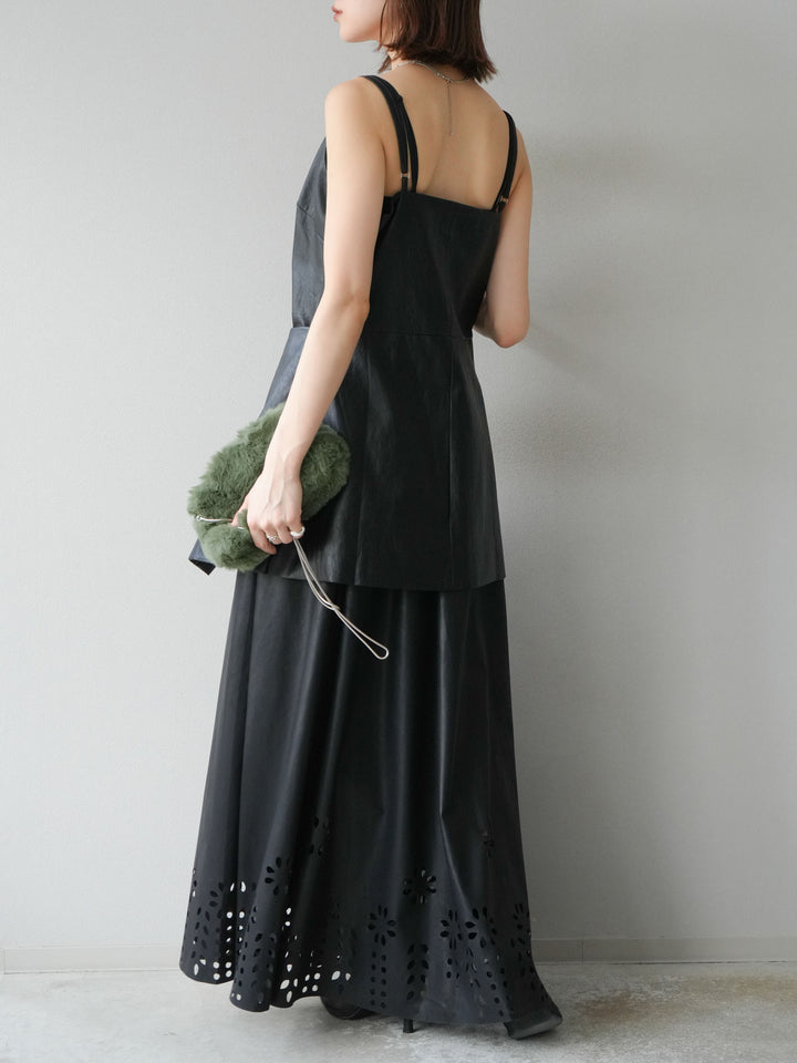 [予約]レイヤードレザーキャミソールチュニック/ブラック