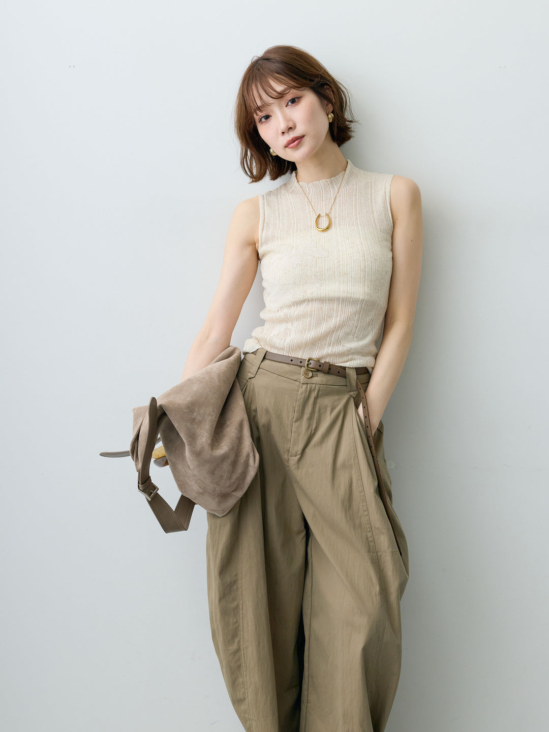[予約]フラワーシアーランダムリブノースリトップス/beige