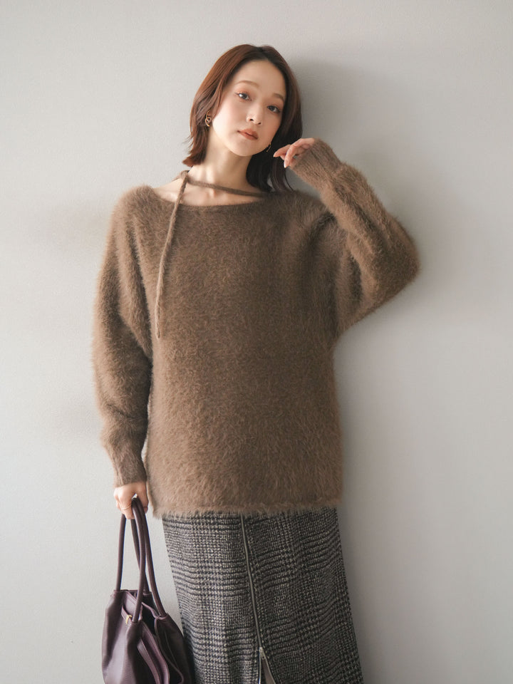 [予約]紐付きシャギーニットプルオーバー/camel