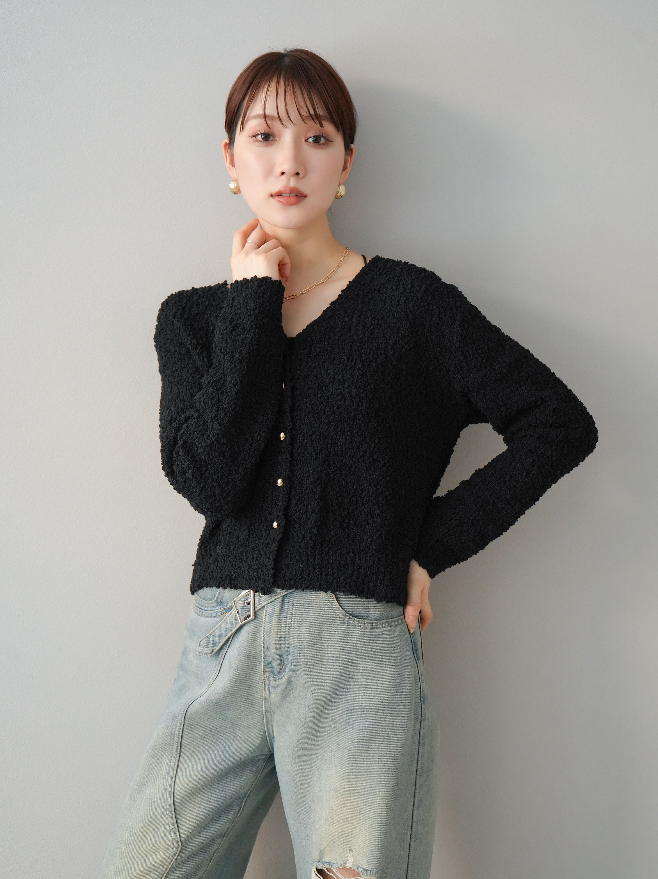 予約]ポコポココンパクトニットカーディガン/ブラック – Lumier