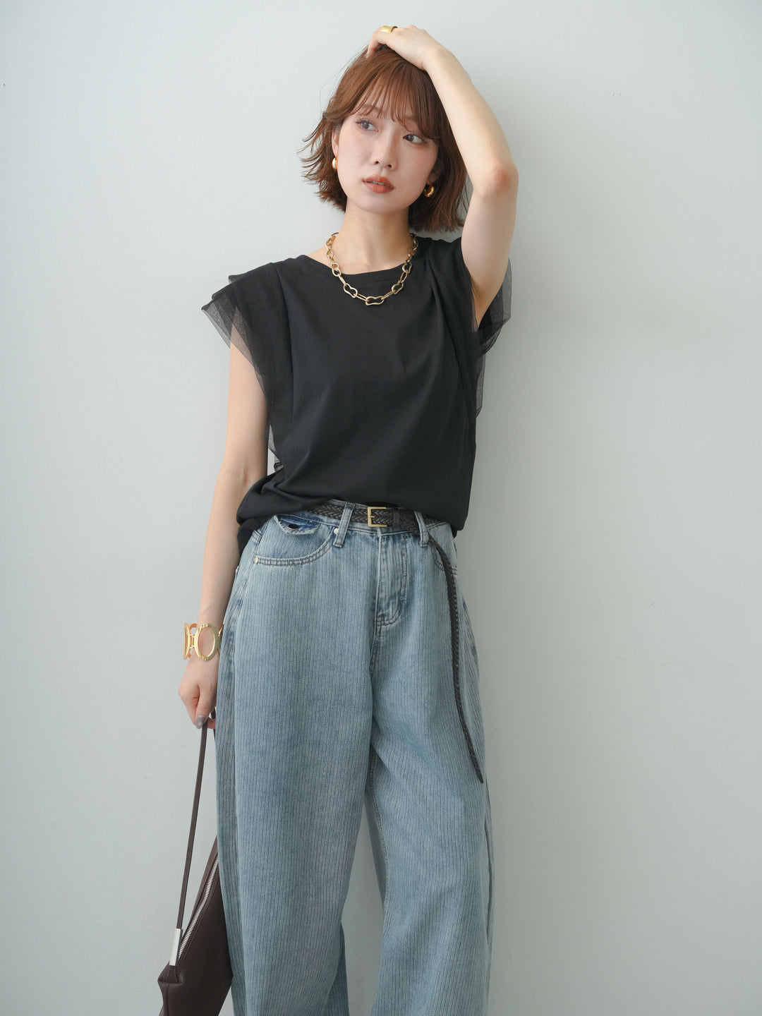 [SET]ショルダーチュールノースリTEE+ショルダーチュールノースリTEE(2set)
