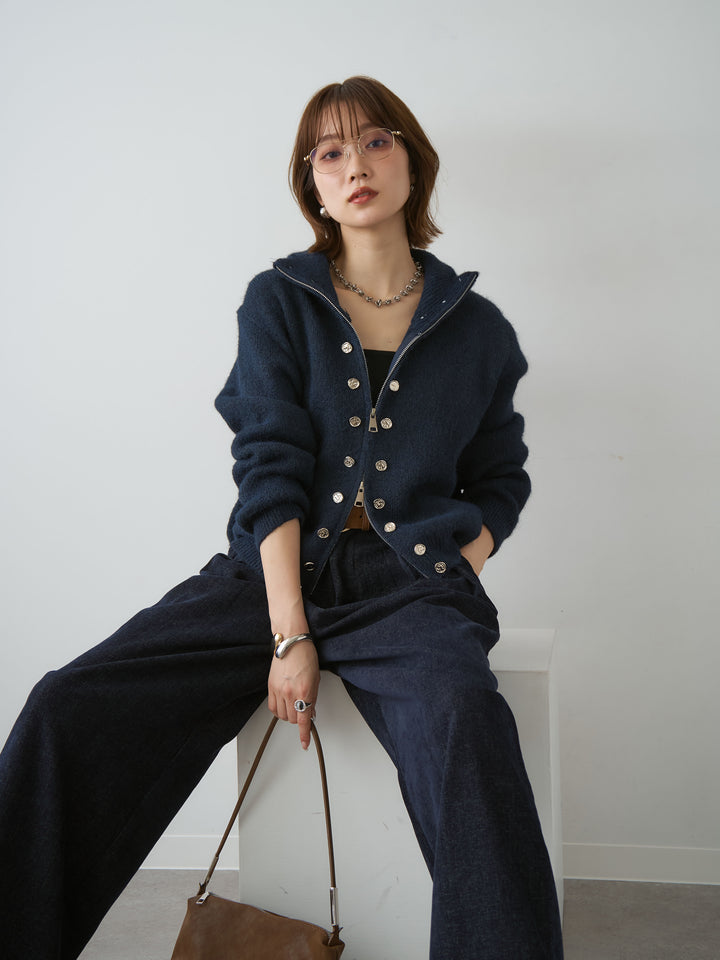 [予約]ナポレオンダブルジップニットカーディガン/navy