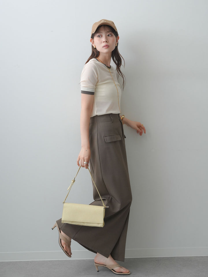 [SET]トリムレイヤードシアー半袖トップス+クレープデシンフラップ付きストレートスカート(2set)