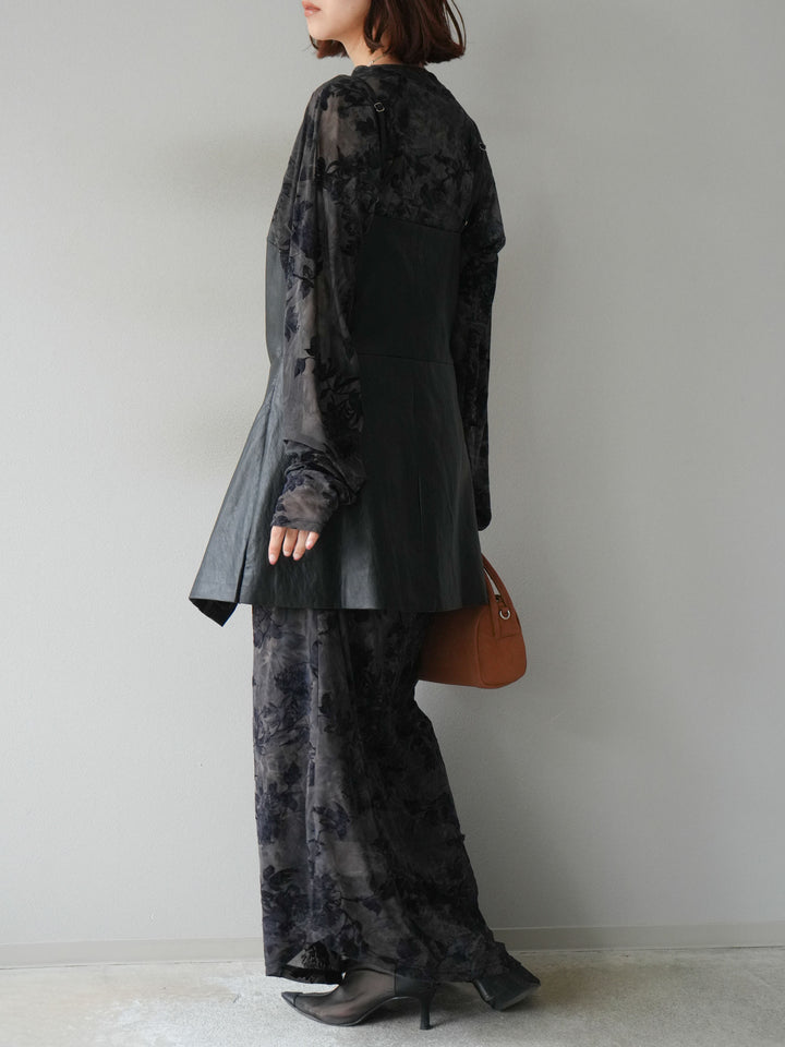 [予約]レイヤードレザーキャミソールチュニック/ブラック