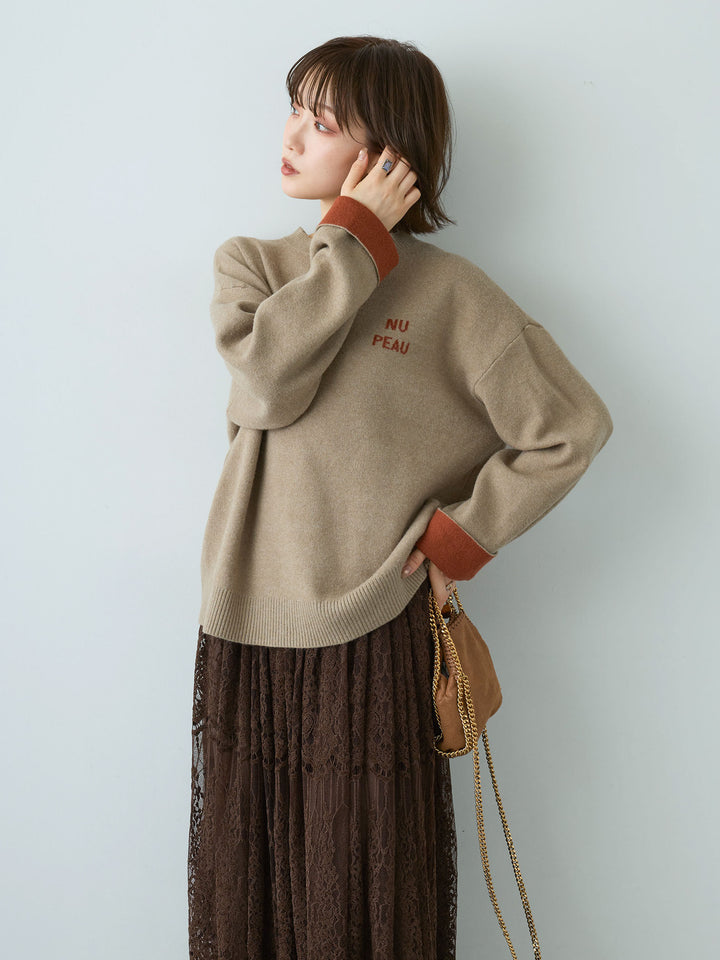 [予約]アルパカタッチバイカラーニットトップス/beige