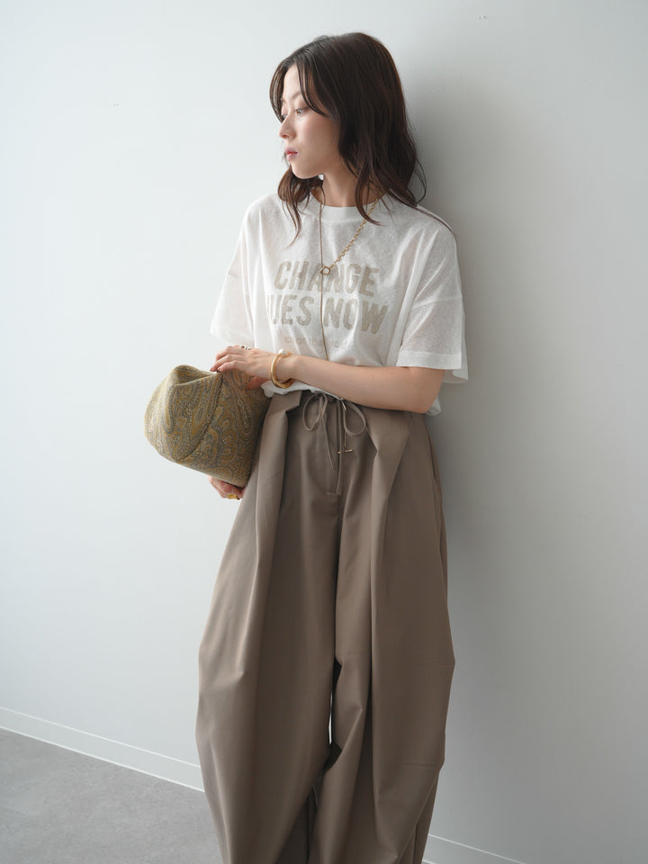 [SET]シアースラブロゴワイドTEE+ベルトループカーブタックワイドパンツ(2set)