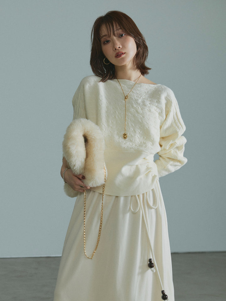 【Allure】[SET]ワンショルケーブル編みニット+ベロアナロースカート(2set)