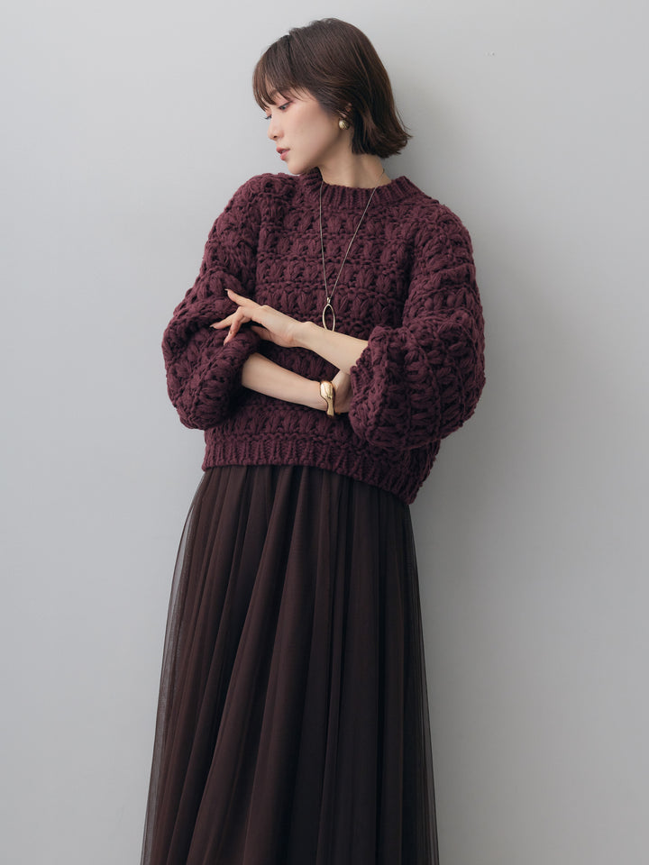 [予約]ループクロップニットトップス/bordeaux