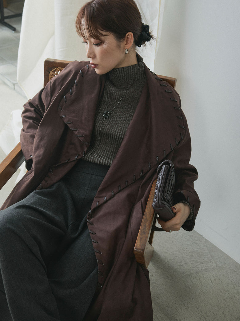 予約]スウェードハンドステッチロングコート/brown – Lumier