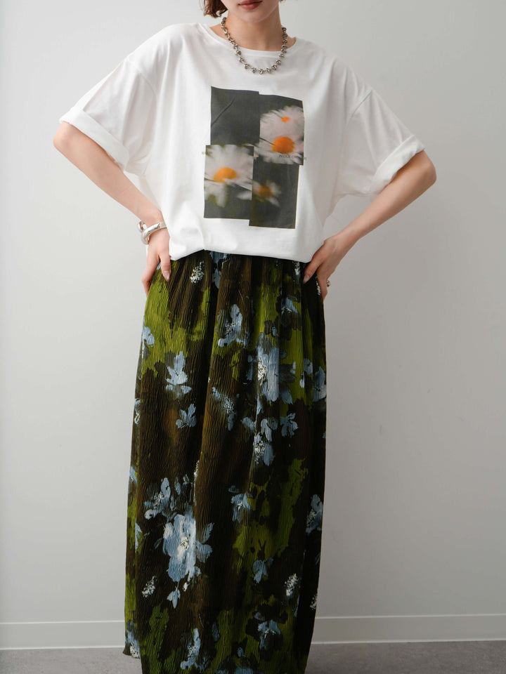【着回しセット】フラワーフォトTEE+フラワープリントドレープタックパンツ+フラワープリントIラインギャザースカート(3set)