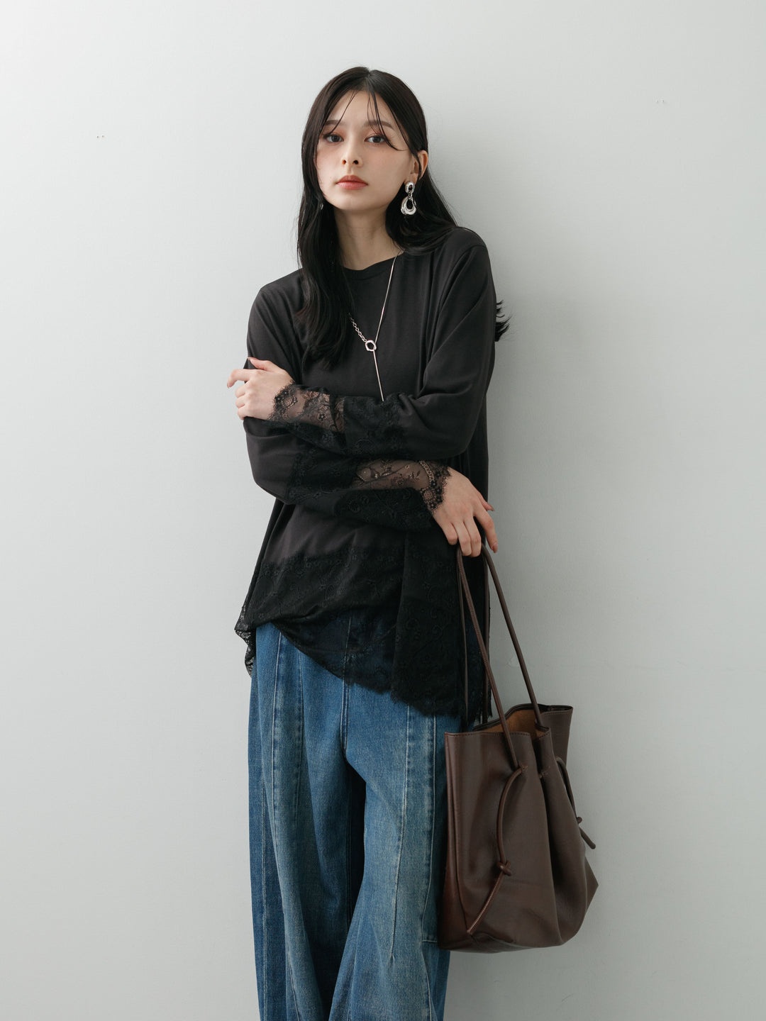 [SET]レーストリムロングTシャツ+選べるアクセセット(2set)