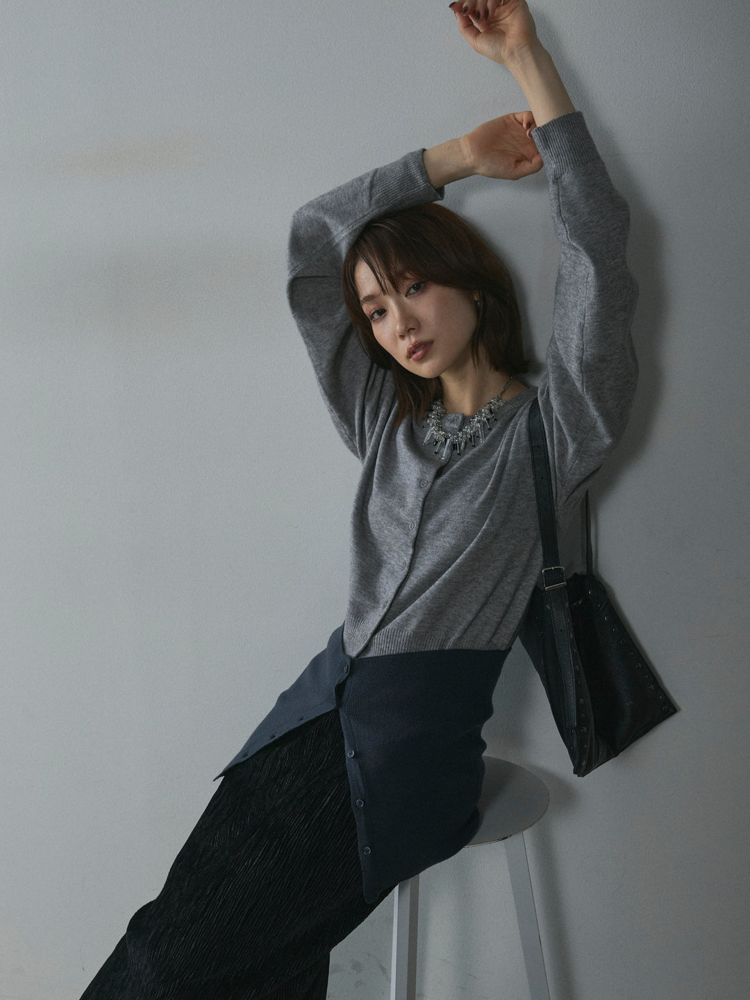 【Allure】[SET]2WAYビスチェアンサンブルカーディガン+プリーツベロアタイトスカート(2set)