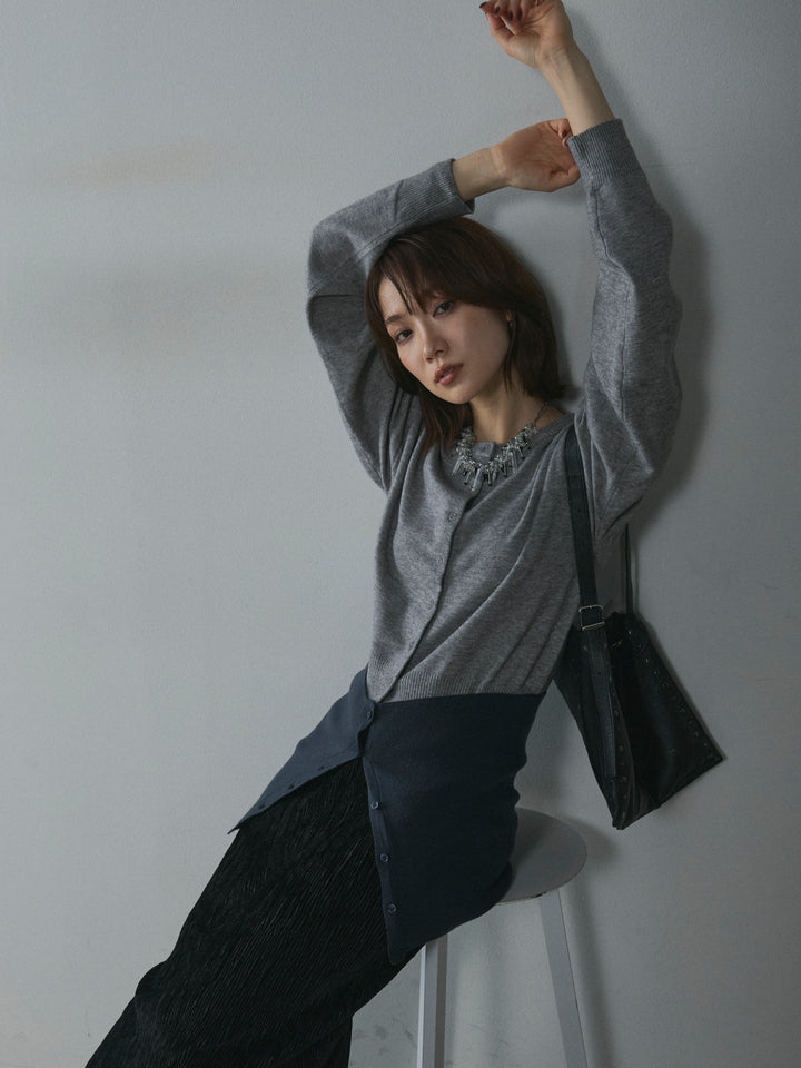 【Allure】[SET]2WAYビスチェアンサンブルカーディガン+プリーツベロアタイトスカート(2set)