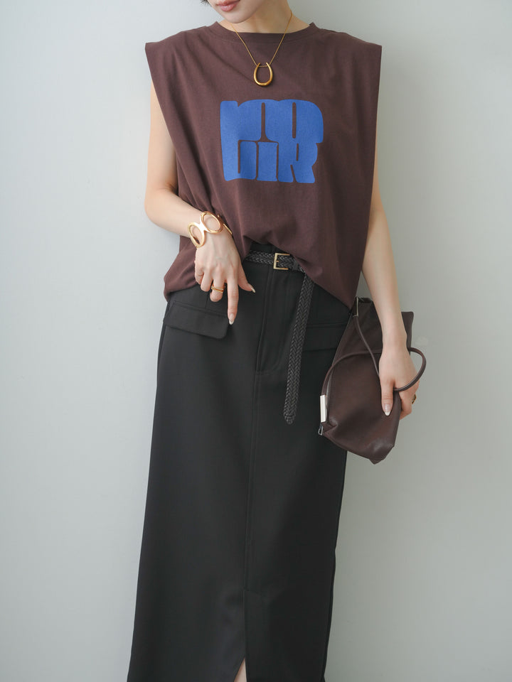 [予約]ショルダータックノースリーブオーバーTEE/brown