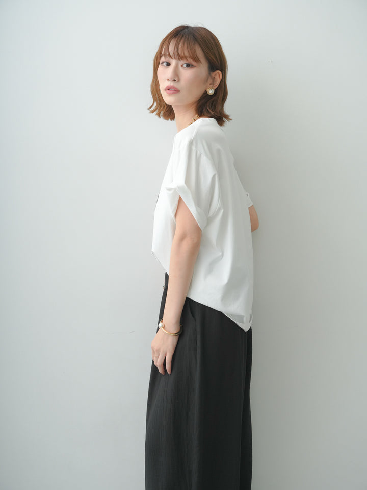 [SET]クールタッチアートロゴオーバーTEE+ベルト付ワッシャーライトワイドパンツ(2set)