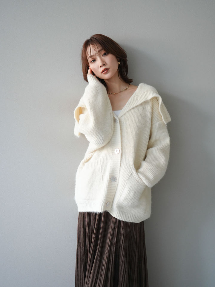 [予約]襟付きボタンオーバーニットカーディガン/ivory