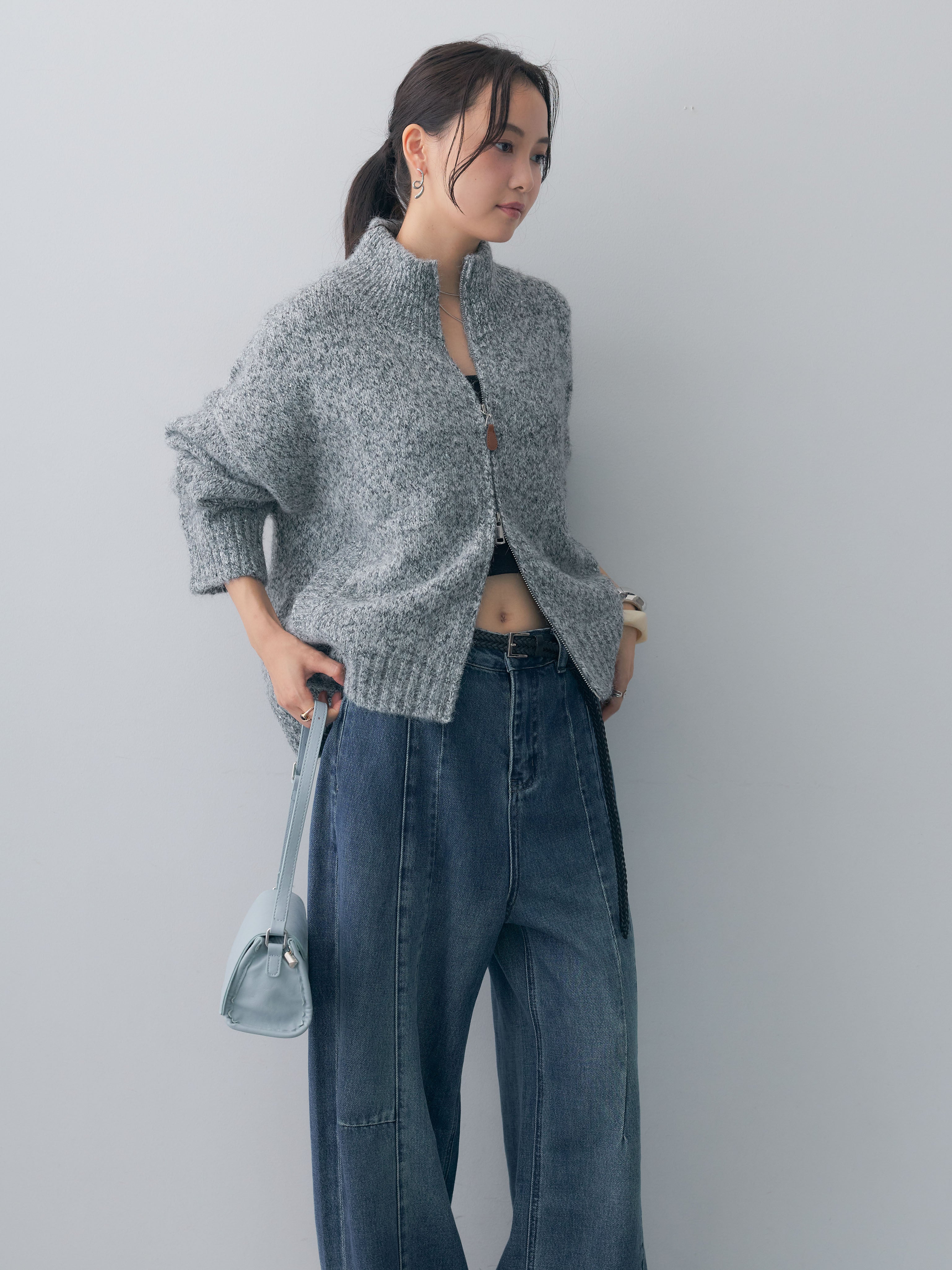 Heve  ペタルニット  チャコール(グレー) 新品 予約]メランジダブルジップニットブルゾン/gray – Lumier