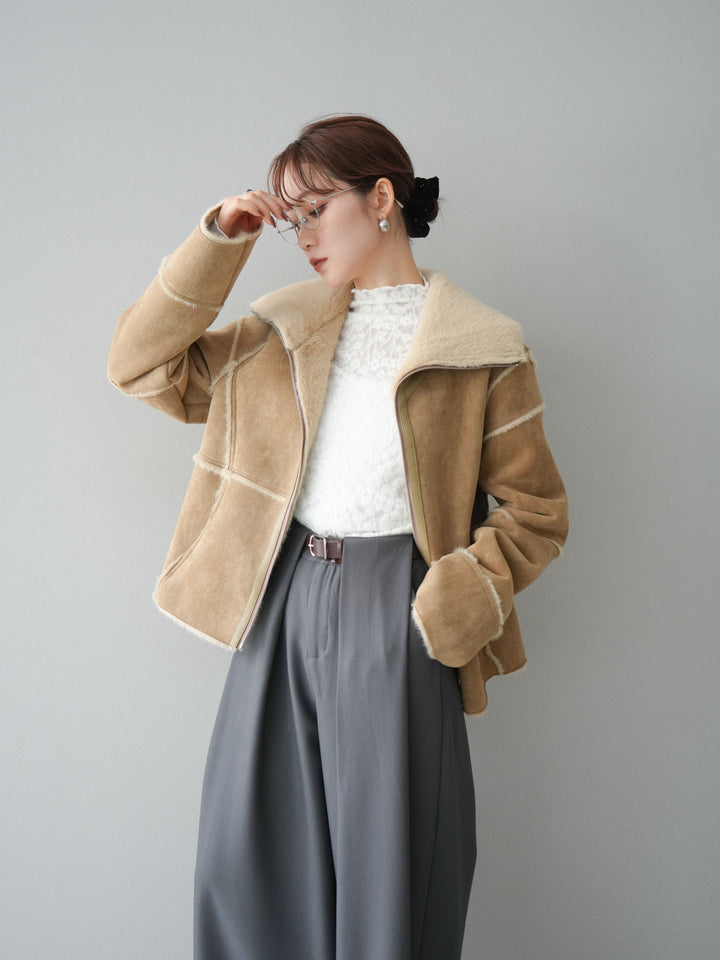 [予約]スタンドカラームートンZIPジャケット/beige