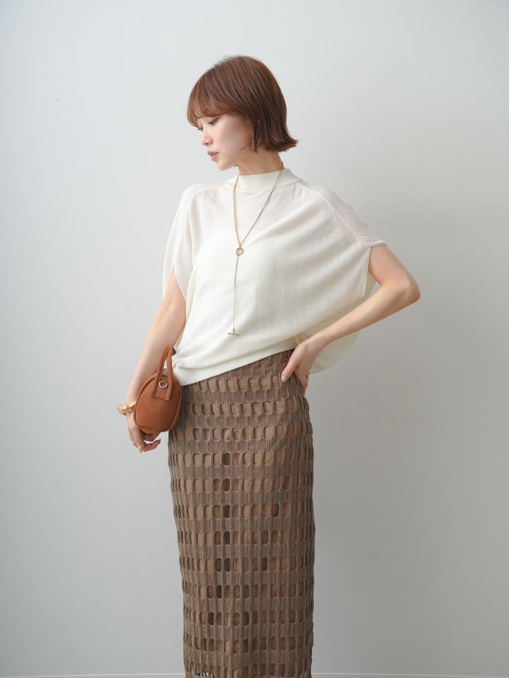 [予約]ボトルネックドロップショルダーニットトップス/white