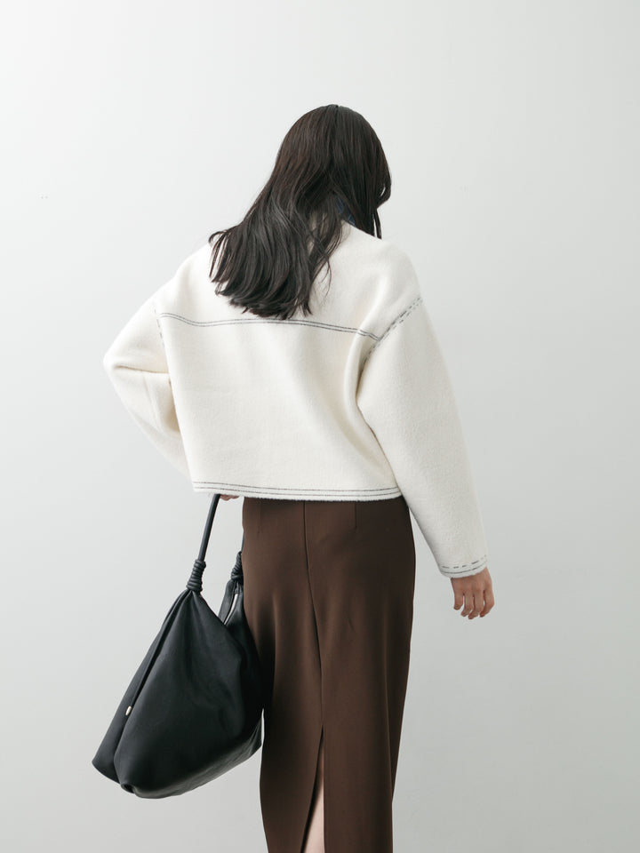 [予約]デニムコンビスムースニットジャケット/white