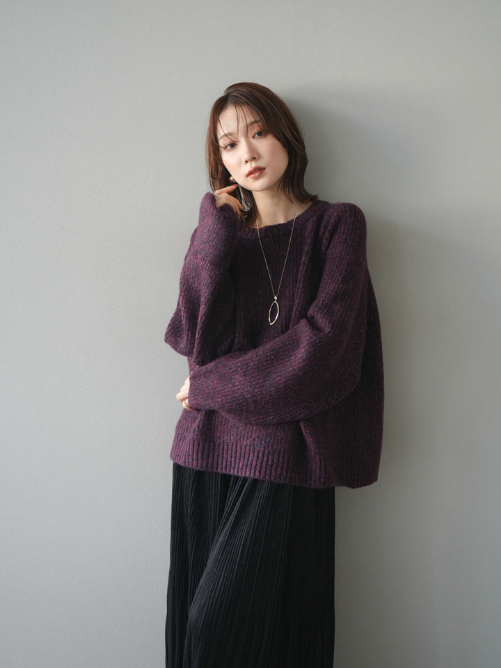 [予約]クルーネック畦編みミックスニット/bordeaux