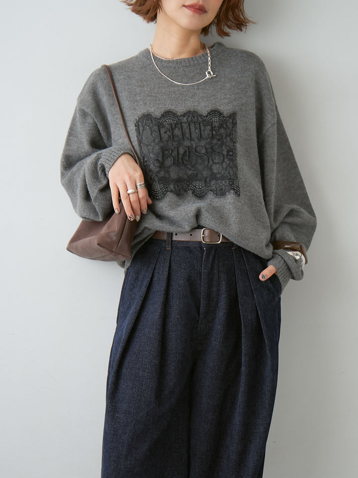 [SET]アルパカタッチ刺繍レースロゴニットプルオーバー+選べるアクセセット(2set)