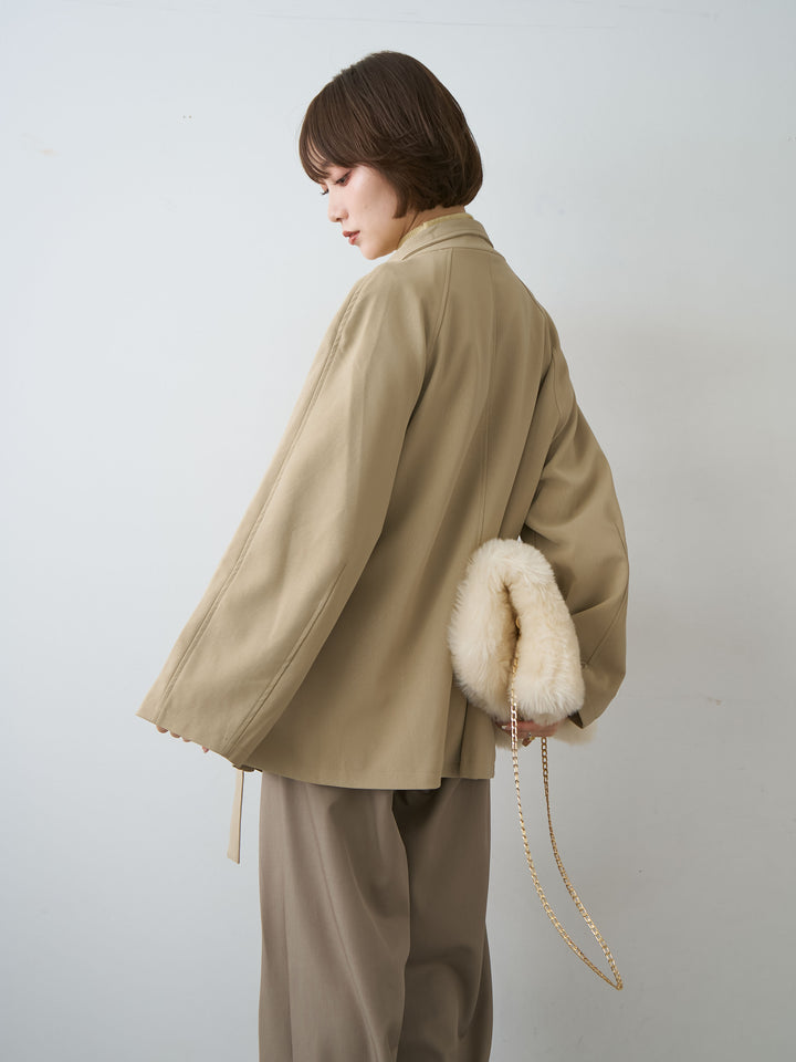[SET]メタルモチーフレザータッチアシメジャケット+リブモックネックニットトップス(2set)