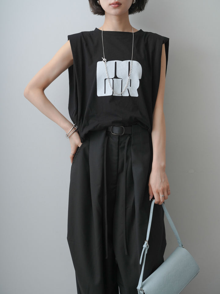 [SET]ワイドネックプリントTEE+ショルダータックノースリーブオーバーTEE(2set)
