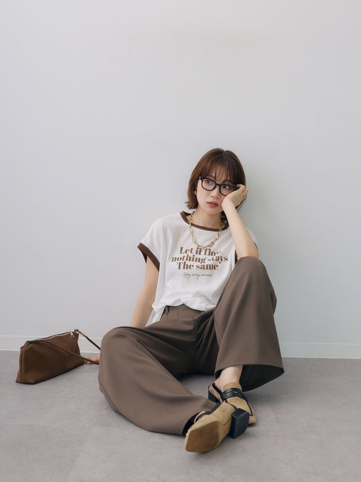 [SET]シアースラブバイカラーフレンチTEE+クレープデシンタックワイドパンツ(2set)