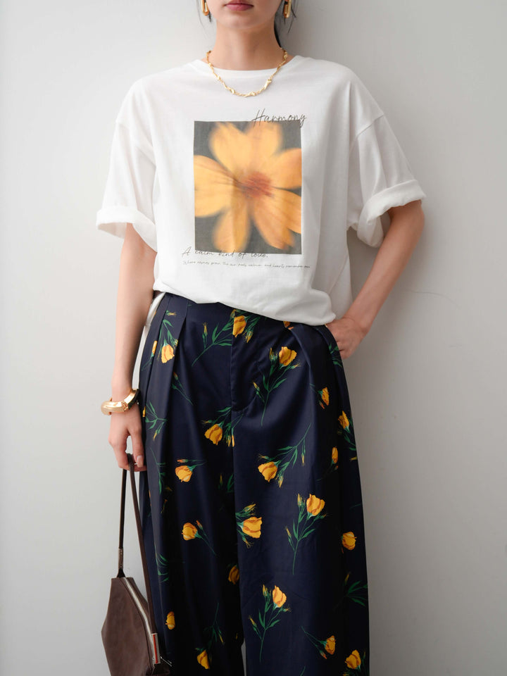 【着回しセット】フラワーフォトTEE+フラワープリントドレープタックパンツ+フラワープリントIラインギャザースカート(3set)