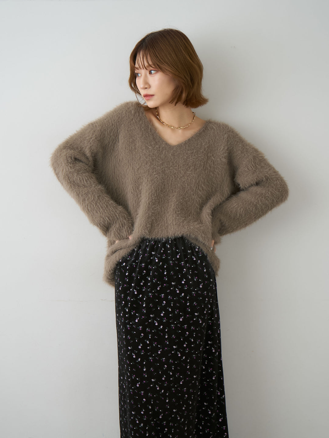 [SET]シャギーVネックニットトップス+シャギーVネックニットトップス(2set)