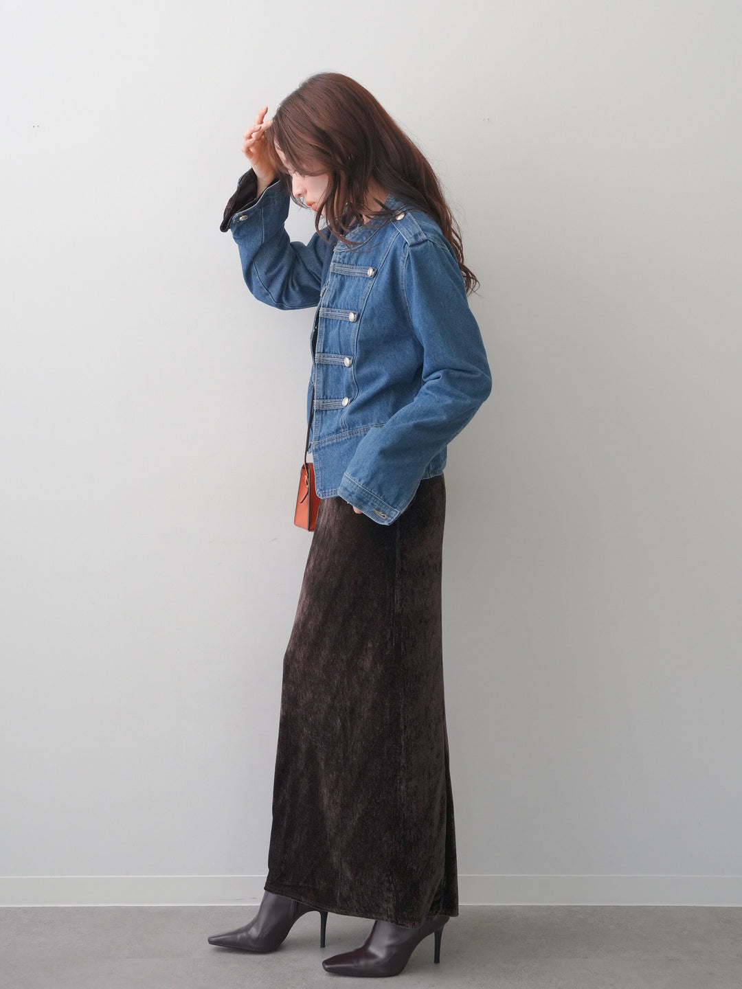 [予約]ベロアレースドッキングオフショルワンピース/brown