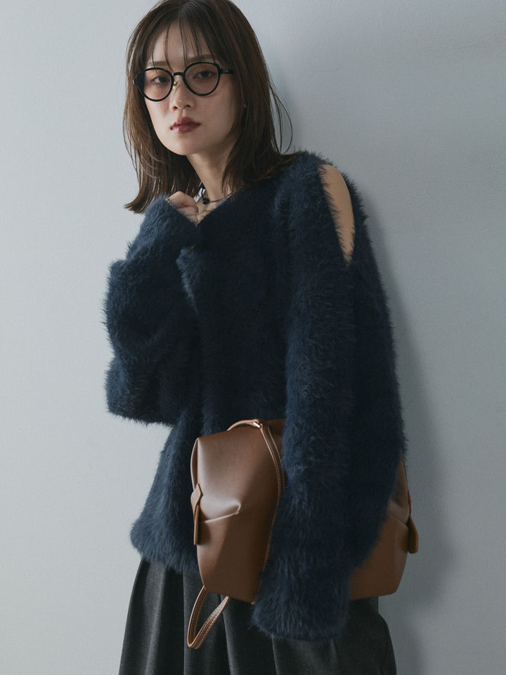 [予約]ショルダースリットシャギーニットプルオーバー/navy