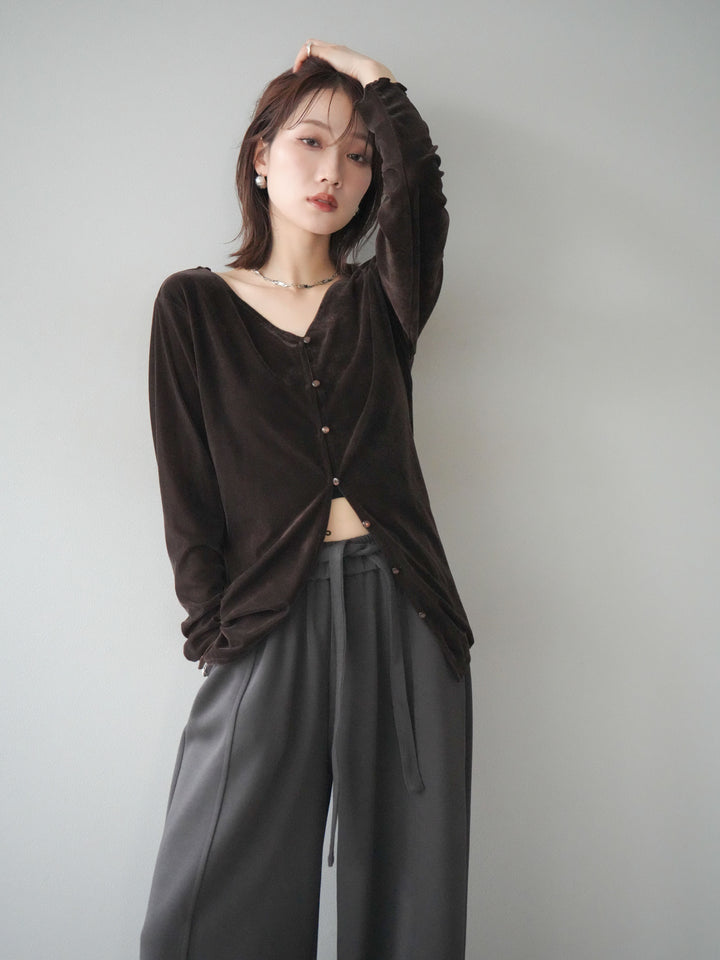 [予約]ベロアカーディガン/brown