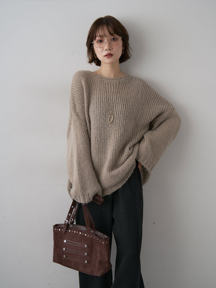 [予約]オーバーサイズドロップショルダーニットプルオーバー/beige