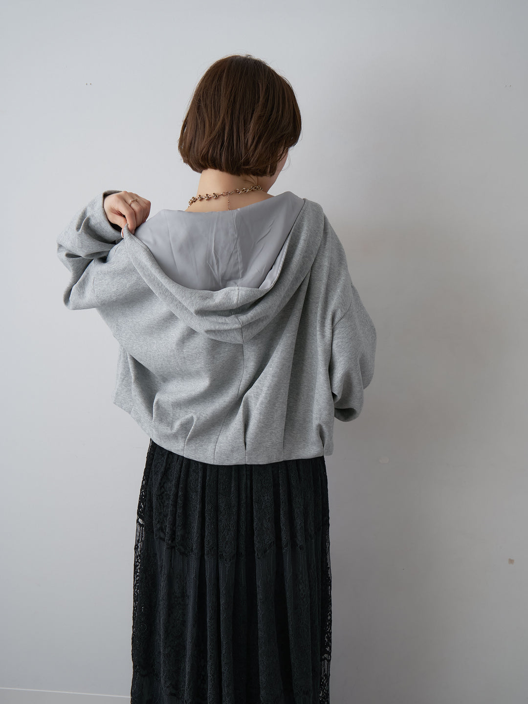 [予約]タックギャザースウェットフーディー/gray
